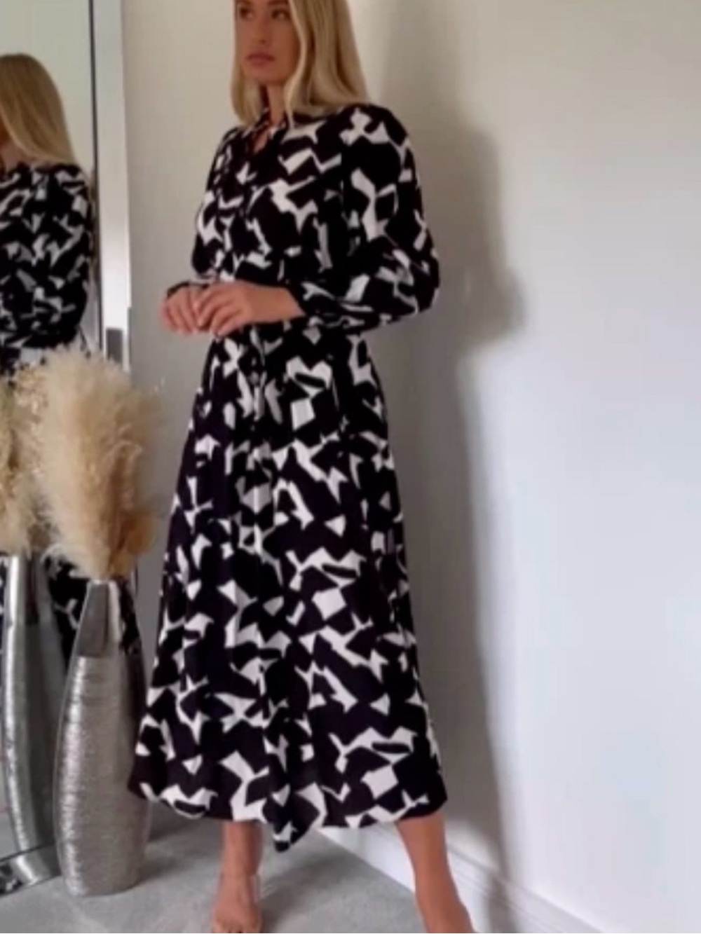 NWT‎ Zara The Emilie Black and White Graphic Print Midi Dress